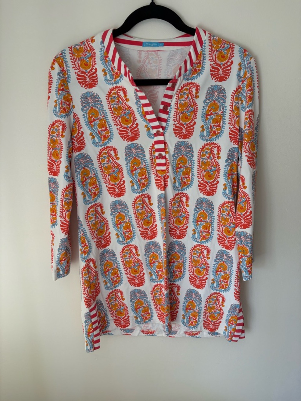 J. McLaughlin Catalina Cloth White Paisley-Print Tunic with Red & Yellow